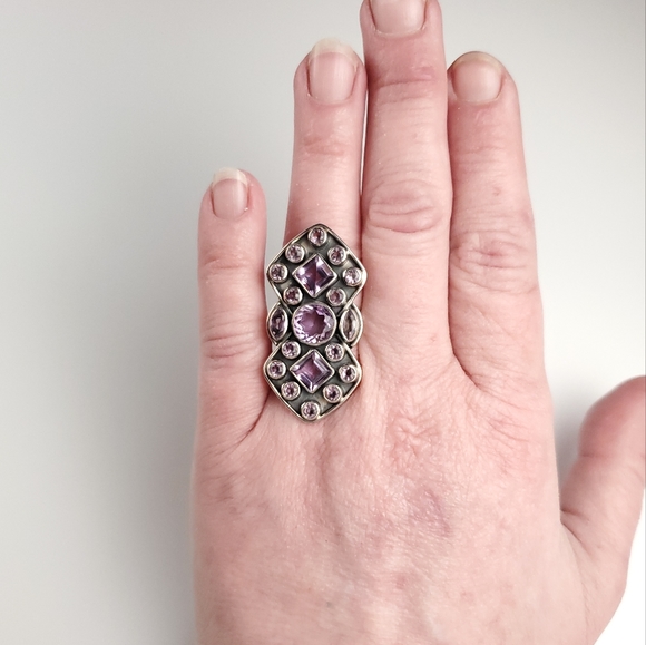 Sterling Silver Amethyst Geometric Crawler Ring Size 6.75 - Picture 10 of 10